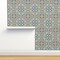 Blue Floral Geometric Tile Italian Distressed Rosette Quatrefoil Tulip Large Scale Roman Mosaic Custom Removable Wallpaper by Spoonflower Peel & Stick Wallpaper 2FT Wide